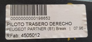 PEUGEOT PARTNER (S1) Break PILOTO TRASERO DERECHO