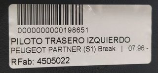 PEUGEOT PARTNER (S1) Break PILOTO TRASERO IZQUIERDO