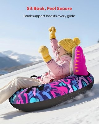 QPAU Trineo nieve inflable 112cm Rosa para niños