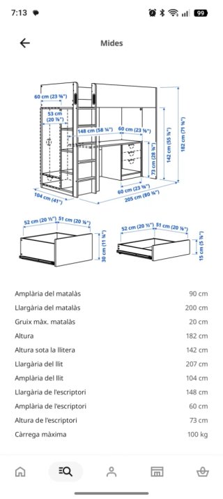 Cama alta Ikea Smastad incluye colchón