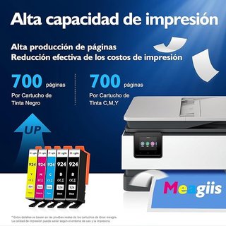 Meagiis 5xSin Chip 924 Tinta HP OfficeJetPro 8122e