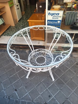 Mesa redonda forja con cristal