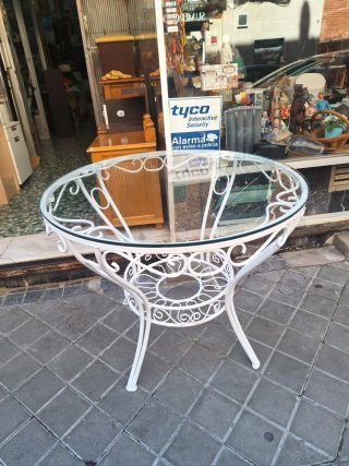 Mesa redonda forja con cristal