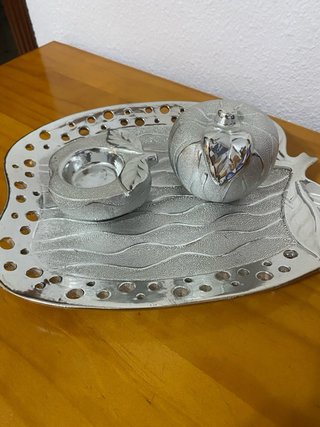 Jarrón cristal decorado, juego 3 jarrones , bandej