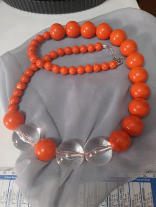 Collana sfere corallo e trasparenti