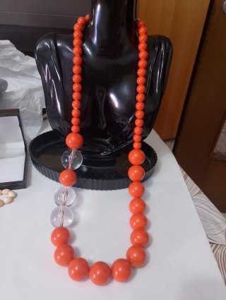 Collana sfere corallo e trasparenti