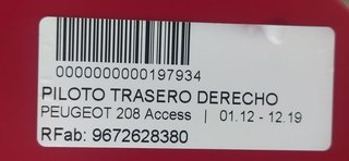 PEUGEOT 208 Access PILOTO TRASERO DERECHO