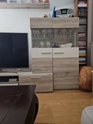 Mueble TV y Vitrina Madera Clara