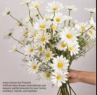 8 Tallos Flores Margarita Artificiales Blancas