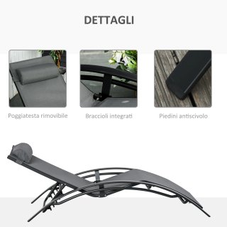 Sdraio da Giardino Reclinabile su 5 Livelli Grigio