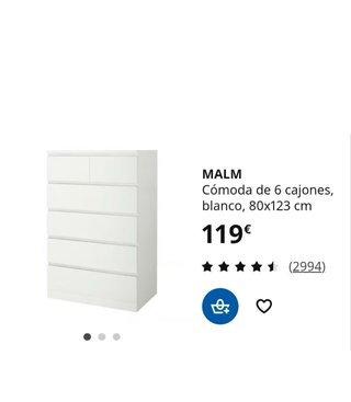 Cómoda MALM 6 cajones blanca 80x123 cm