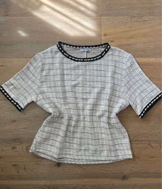 Top Zara Tweed Perlas Blanco y Negro Talla L