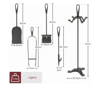 Juego Utensilios Chimenea Metal Negro
