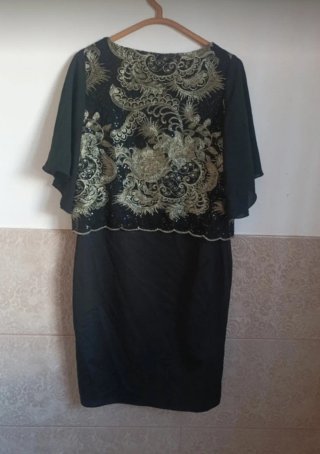 Vestido fiesta negro y dorado
