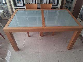 Mesa Comedor Extensible Madera y Cristal 150x90cm