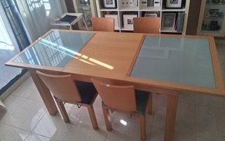Mesa Comedor Extensible Madera y Cristal 150x90cm