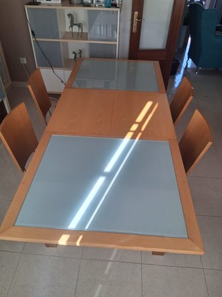 Mesa Comedor Extensible Madera y Cristal 150x90cm