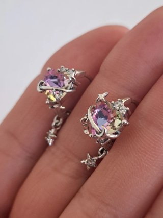 Orecchini cuore stelle luna rosa argento