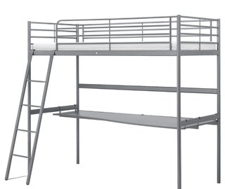Cama alta con escritorio gris