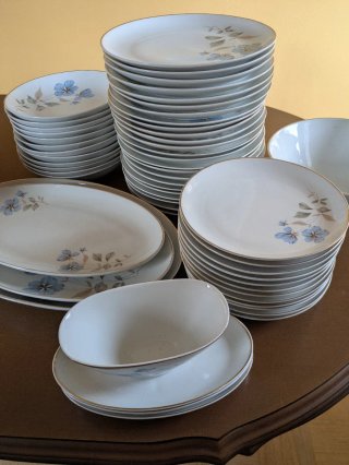 Vajilla de porcelana con flores azules