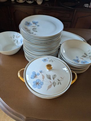 Vajilla de porcelana con flores azules