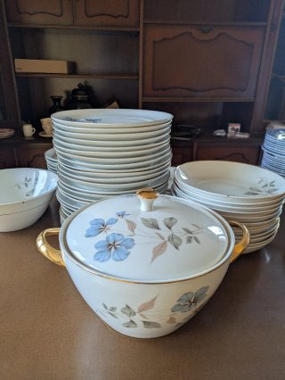 Vajilla de porcelana con flores azules