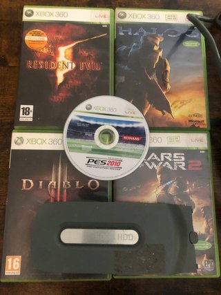 Xbox 360 2 Consolas, 5 Juegos, 3 HDDs mando cables