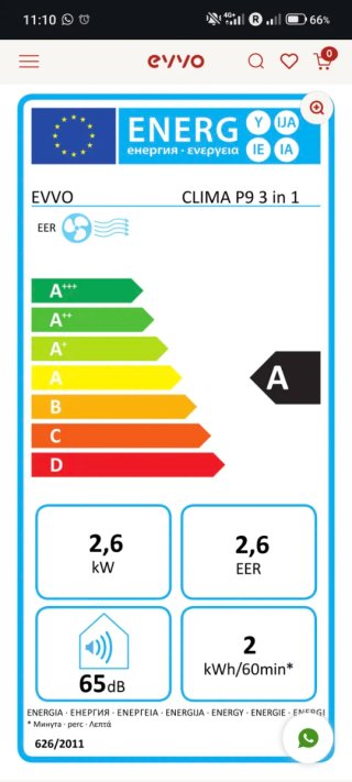 Aire Acondicionado Evvo 9000 BTU 3 en 1