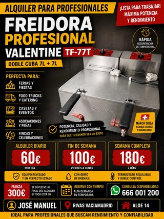 Alquiler Freidora Profesional Valentine TF-77T 14L