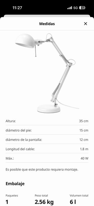 Flexo Escritorio Blanco Ikea
