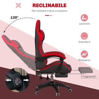 Sedia da Gaming Altezza Regolabile Nero e Rosso