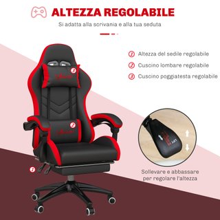 Sedia da Gaming Altezza Regolabile Nero e Rosso