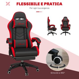 Sedia da Gaming Altezza Regolabile Nero e Rosso