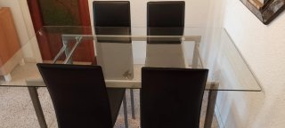 Juego comedor cristal y metal