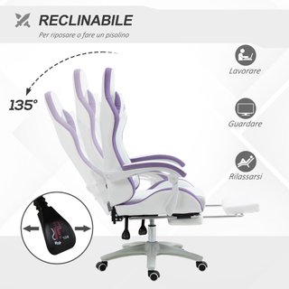 Sedia Gaming con Altezza Regolabile Bianco e Viola