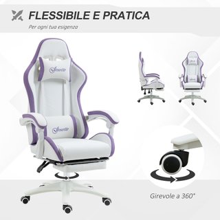 Sedia Gaming con Altezza Regolabile Bianco e Viola