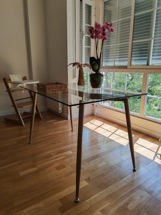 Mesa comedor cristal y madera