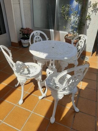Conjunto mesa y sillas forja terraza