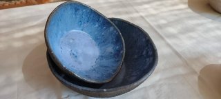 Vajilla cerámica artesanal azul y verde
