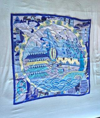 Pañuelo Fular Seda 100% Azul y Amarillo