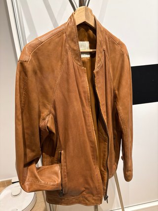 Cazadora Biker Mango Piel Caramelo Talla L