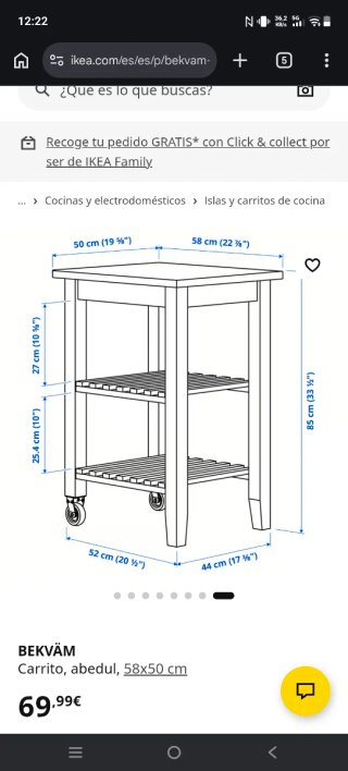 Carrito de cocina IKEA BEKVÄM abedul