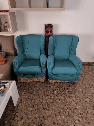 Sillón orejero tela verde azulado