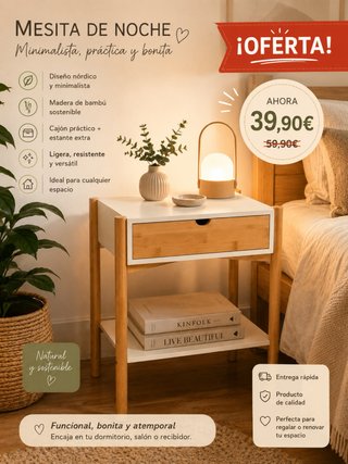 Mesita de noche bambú y madera