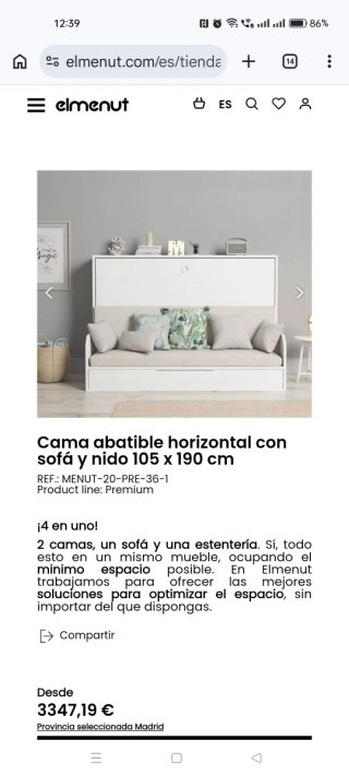 Cama abatible+colchon105 con sofá y con cama nido