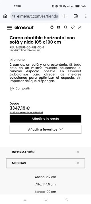 Cama abatible+colchon105 con sofá y con cama nido