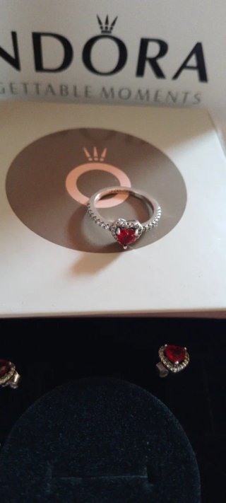 Conjunto Pandora Corazón Rojo y Plata
