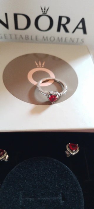 Conjunto Pandora Corazón Rojo y Plata