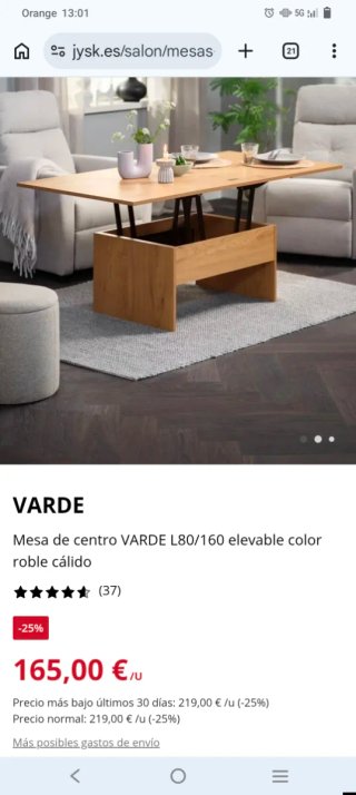 Mesa elevable VARDE L80/160 roble cálido