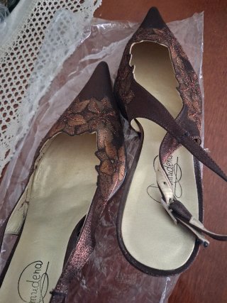 Zapatos de fiesta marrones y dorados